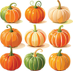 Set of colorful pack of halloween pumpkins collections