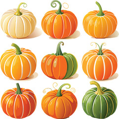 Set of colorful pack of halloween pumpkins collections