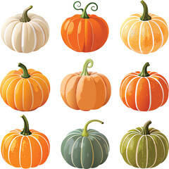 Set of colorful pack of halloween pumpkins collections