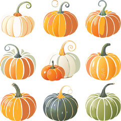 Set of colorful pack of halloween pumpkins collections