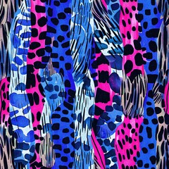 Fun girly camouflage pattern in vibrant stripes and spotted seamless design . Modern skin texture patched effect for festival and beach wear style in repeat .