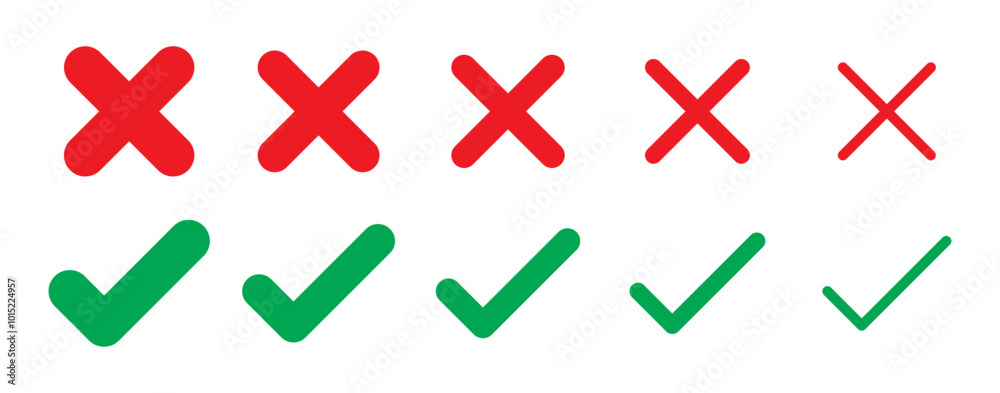 Fototapete tick and cross mark set rounded style with various stoke thickness in red and green color. check mar