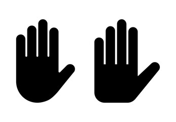 Stop hand vector silhouette set of two hands in various styles in black color. Hand icon set. hand vector icon, palm, click. Vector illustration.