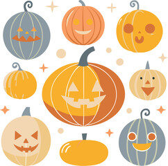 Set of colorful pack of halloween pumpkins collections
