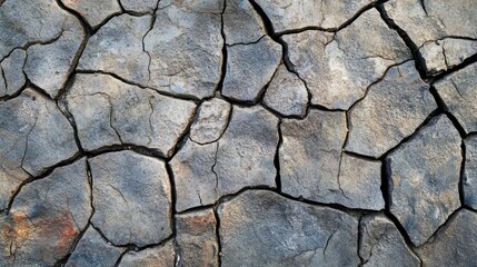 Obraz premium Close-up of cracked dry earth, showing the texture and patterns of the soil.