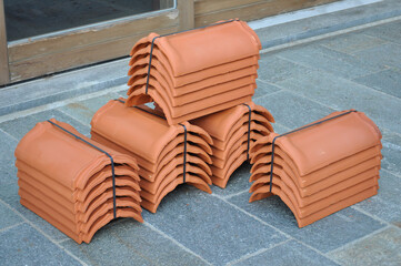 roof tile pile in construction site
