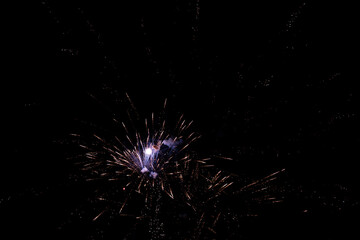 Firework. Colorful festive fireworks, standing out against the black sky. A shot of a bright fireworks explosion. Explosion. Firework. An overlay. new year. christmas, independence day, birthday, holi