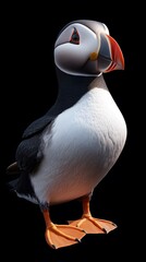 Naklejka premium Atlantic Puffin Bird on Black Background, Photo Realistic, Wallpaper, Cover and Screen for Smartphone, PC, Laptop, 9:16 and 16:9 Format
