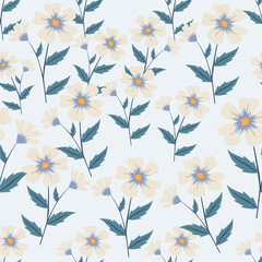 White background vector seamless pattern with delicate flowers for textile and fabric print and other uses.