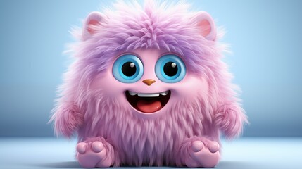 Colorful furry and cute monster dancing and waving 3D render character cartoon style Isolated on transparent background