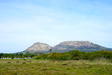 Parc Natural del Montgrí, les Illes Medes i el Baix Ter between l'Estartit and Mas Pinell with a view to the inland and the mountains near Torroella de Montgrí, Costa Brava, Catalonia, Spain