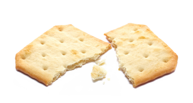 broken cracker biscuit isolated on white background