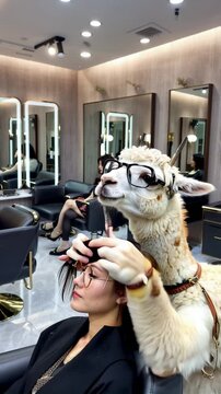 Alpaga coiffeur dans un salon chic

