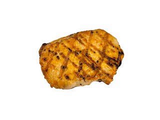 Black paper pork steak isolated on white background. Grilled pork meat