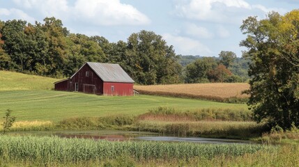 Obraz premium Red Barn in a Rural Landscape