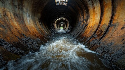 Rusty Tunnel with Flowing Water