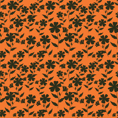 Obraz premium Seamless floral pattern, elegant ditsy print, abstract ornament with green blooming field in retro motif. Pretty botanical design: small hand drawn wild flowers, grass, leaves. Vector illustration