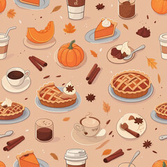 Pumpkin pie seamless pattern fall backfround repeatable pumpkin cake texture