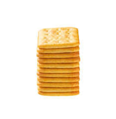 Stack of cheese crackers isolated on white background. Cheese crackers placed on top of each other on a white background.