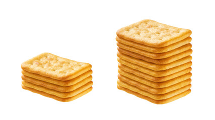 Stack of cheese crackers isolated on white background. Cheese crackers placed on top of each other...