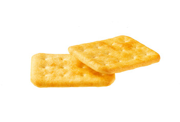 Cheese crackers isolated on white background. Two cheese crackers isolated.