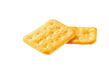 Cheese crackers isolated on white background. Two cheese crackers isolated.