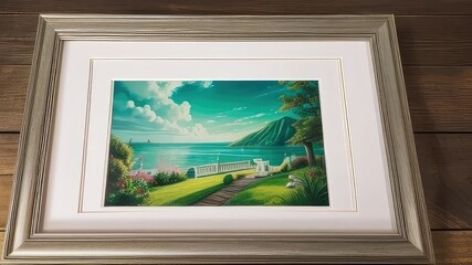 a painting depicting nature by the sea