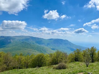 beautiful spring mountain landscape with blue sky