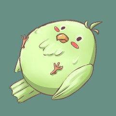 isolated cute funny little green parrot on green background