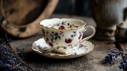 Fototapeta premium Vintage Teacup on Rustic Background