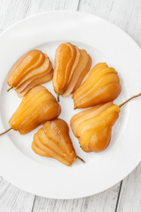 White wine poached pears