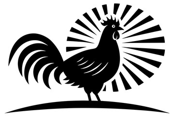 Rooster crowing at sunrise, symbolizing a fresh start to the day.