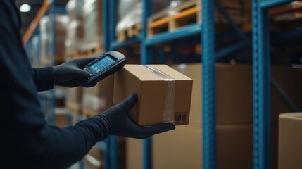 Worker scanning a package in a warehouse