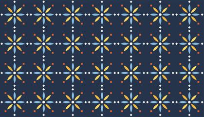 Seamless geometric pattern combination of floral shapes on a background of various dark colors. Perfect for printing, design backgrounds, wallpaper and tiles, gift wrapping