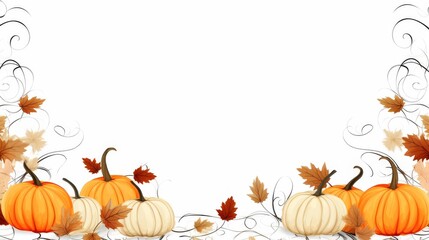 autumn-themed border with a collection of pumpkins and colorful leaves festive background