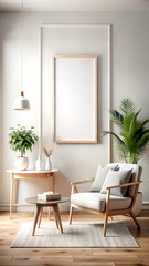 Minimalist modern room interior background, Scandinavian style, 3D render, white Mock up frame