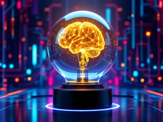 Illuminated Brain in Light Bulb Concept