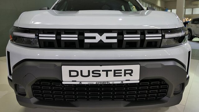 Front mask of third generation of Dacia Duster, manufactured by Dacia, romanian subsidiary of Renault, announced in december 2023. Displayed on car expo in Nitra, Slovakia, october 2024
