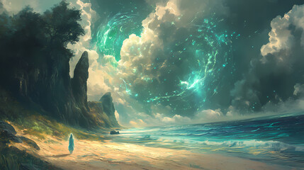 Beach cliff body deep clouds green meadows force winds bright ocean sprites victorian arcs sand. Water Sprite. Illustration