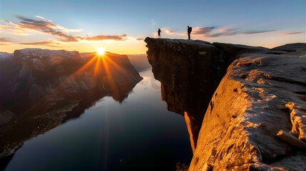 Sunset Over Preikestolen in Norway's Fjord Landscape