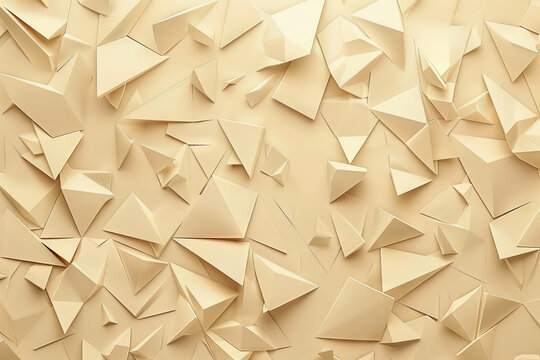 Backdrop with contemporary abstract design featuring layered beige triangles and geometric shapes. Modern geometry background. front view. Digital 3D render. wallpaper with texture. - Powered by Adobe