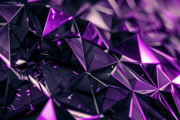 Obraz premium Backdrop with contemporary abstract design featuring layered black and purple triangles and geometric shapes. Modern geometry background. front view. Digital 3D render. wallpaper with texture.