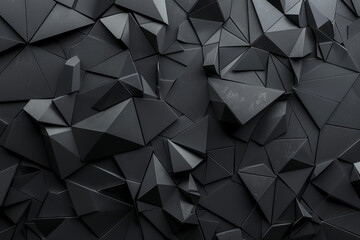 Obraz premium Backdrop with contemporary abstract design featuring layered black triangles and geometric shapes. Modern geometry background. front view. Digital 3D render. wallpaper with texture.