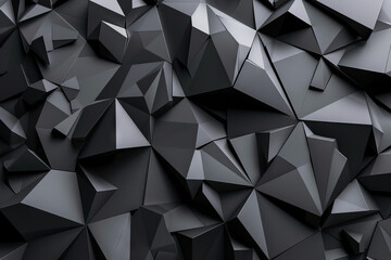 Backdrop with contemporary abstract design featuring layered black triangles and geometric shapes. Modern geometry background. front view. Digital 3D render. wallpaper with texture.