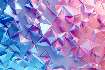 Fototapeta premium Backdrop with contemporary abstract design featuring layered pink and blue triangles and geometric shapes. Modern geometry background. front view. Digital 3D render. wallpaper with texture.
