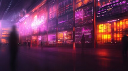 A vibrant logistics control center showcases glowing 3D models of supply chains and delivery routes on large holographic screens. Figures interact with the data to enhance transport efficiency