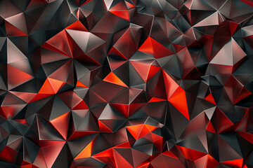 Backdrop with contemporary abstract design featuring layered red triangles and geometric shapes. Modern geometry background. front view. Digital 3D render. wallpaper with texture.