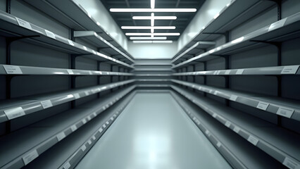 An Intriguing Image Depicting an Empty Store Shelf Highlighting Scarcity and Consumerism Themes
