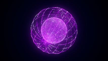 Pink sphere consisting of points and lines. Modern wireframe elements. Technology grid sphere. 3d rendering.