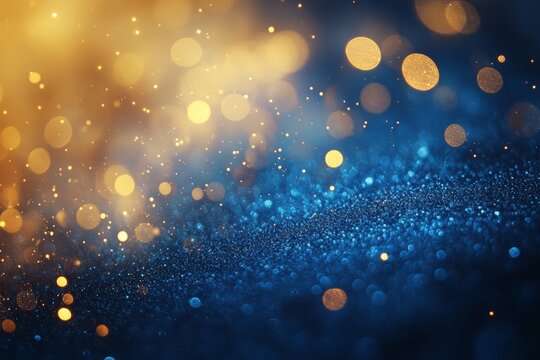 Gold and blue Fireworks and bokeh in New Year eve and copy space. Abstract background holiday